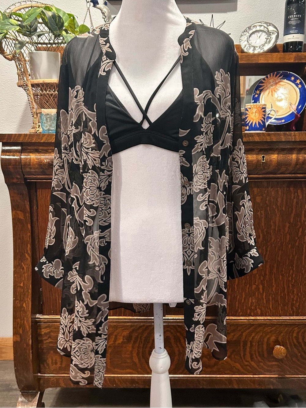Soft Surroundings Sheer Damask Tunic Blouse Whimsigoth Dark Academia Gothic XL